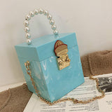Christmas Gift Pearl Tote Hard Box Bag 2021 New High-quality PU Leather Women's Designer Handbag Chain Shoulder Messenger Bag Mini Banquet bag