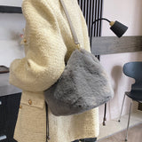 с доставкой Rope Handle Faux Fur Small Totes for Women 2021Winter Designer Crossbody Bags Travel Branded Trendy Shoulder Handbag