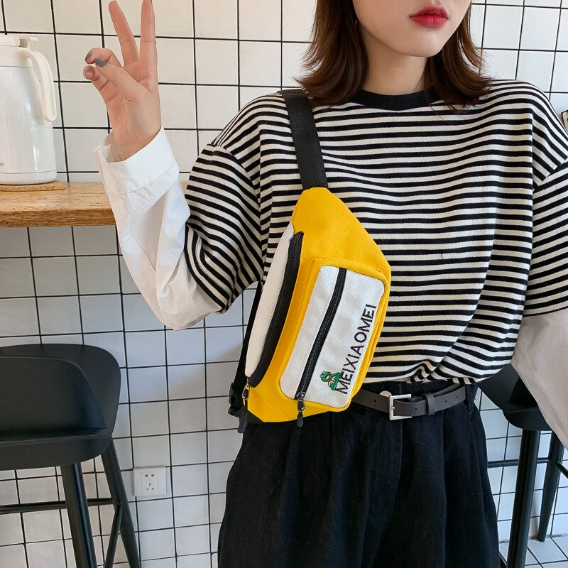 Christmas Gift 2021 New Canvas Messenger Bag Korean Style Simple Chest Bag Fresh Girl Street Shoulder Bag Waist Bag
