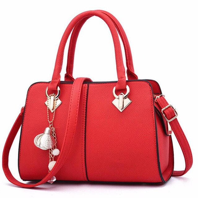 Leather Bag Red Crossbody Women Tote Handbag With Tassel 