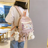 Sweet Fur-Ball Backpack Women Waterproof Backpacks for Teenage Girls Schoolbag Transparent Drawstring Pocket Student Travel Bags