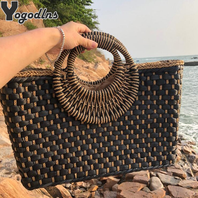 Vvsha Fashion Straw Summer Women Beach Handbags Female Vacation Travel Handbags Designer Lady Retro Rattan Handmade Tote Bag Shooping