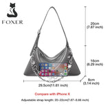 FOXER 2021 New Fashion Lady Split Leather Shoulder Bag Simple Casual Niche Light Luxury Hobo Bag Two Straps Underarm Woman Bag