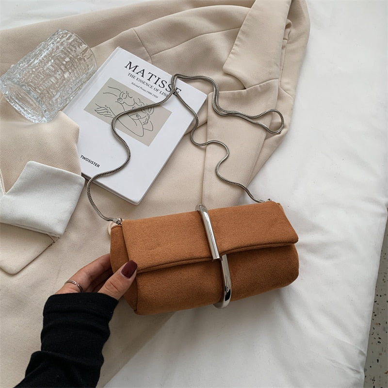 с доставкой Designer Suede Crossbody Shoulder Bags for Women 2021 Winter Chain Female Trend Chain Purses and Handbags Branded