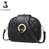 FOXER Women Leather Shoulder Bags Travel Female Small Plaid Cross body Bag Multiple Compartments Lady Fashion Casual Round Bags