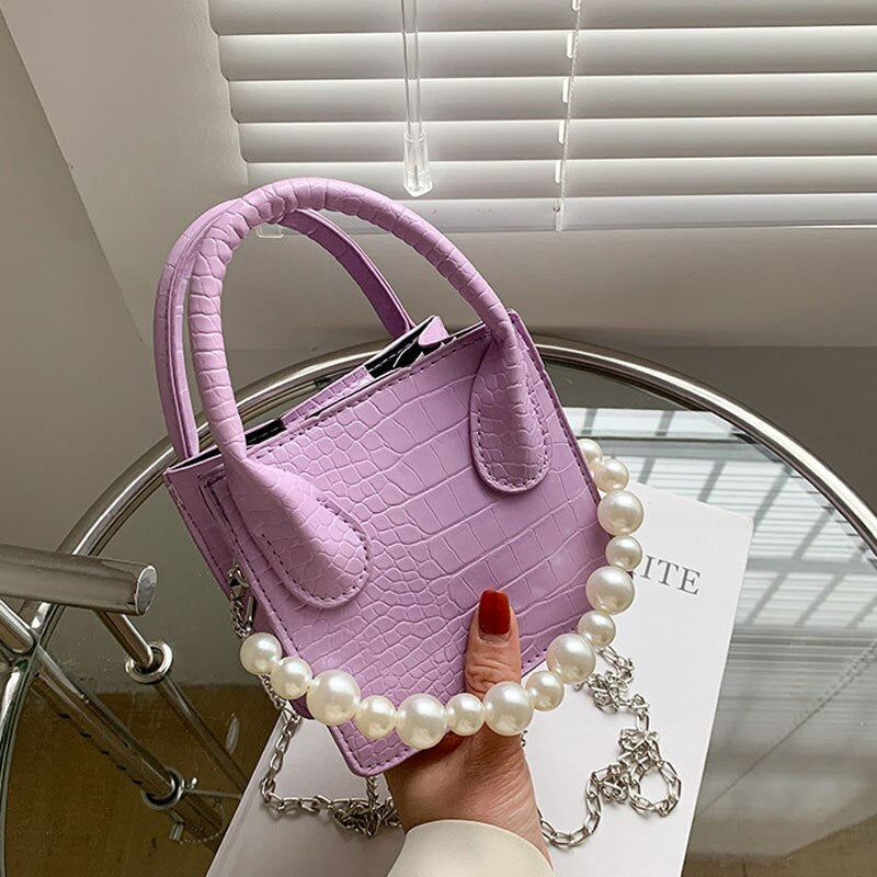 Fashion Small Square Handbags For Women High Quality Pu Leather Shoulder Bags Designer Female Crossbody Bags Pearl Lady Purse