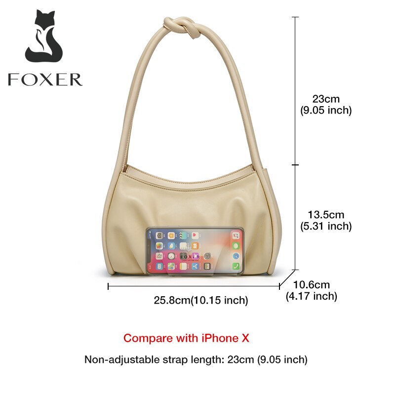 FOXER Lady Split Leather Pillow Bag Fashion Simple Armpit Shoulder Bag Pleated Small Handbag High Quality Luxury Soft Woman Bag