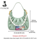 FOXER 2021 New Fashion Ladies Underarm Shoulder Bag Unique Design Pearl Chain Handbag High Quality Leather Messenger Bag Women