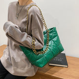 Christmas Gift Winter Big Quilted Shoulder Bags for Women PU Leather 2021 Hit Large Fashion Designer Brand Tote Chain Handbags and Purses Green