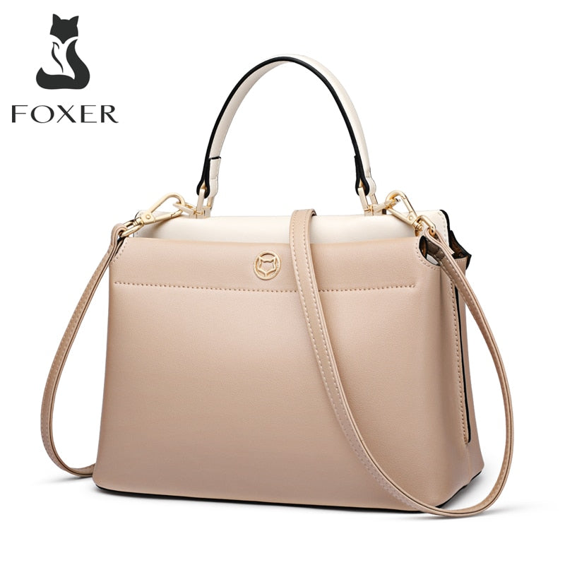 FOXER Khaki Fashion Lady Totes Soft Leather Women's Shoulder Crossbody Bag Casual Elegant Handbag Mother Gift Fall Winter Purse