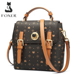 FOXER Women's Monogram Printing Outdoor Backpack Lady Classical Satchel Signature Female PVC Leather Vintage Travel Rucksack