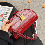 Christmas Gift Crocodile pattern Small Saddle bag 2021 New High quality PU Leather Women's Designer Handbag Vintage Shoulder Messenger Bag