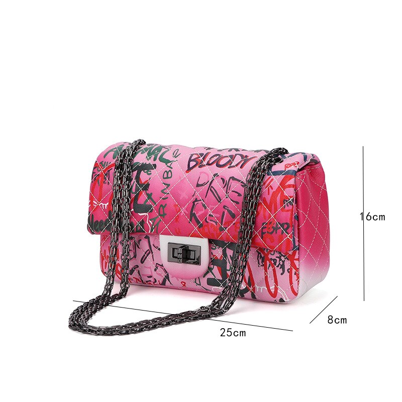 Amberler Luxury Designer PU Leather Women Shoulder Bag Large Capacity Ladies Chain Printed Crossbody Bags Fashion Female Handbag