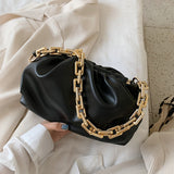 Christmas Gift LEFTSIDE Gold Chain PU Leather Bag For Women 2021 Summer Armpit Bag Lady Shoulder Handbags Female Solid Color Travel Hand Bag