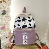 DCIMOR New Cow Pattern Nyon With Suede Women Backpack Female Lovely School Bag for Teenage Girls Contrast Color Travel Mochila