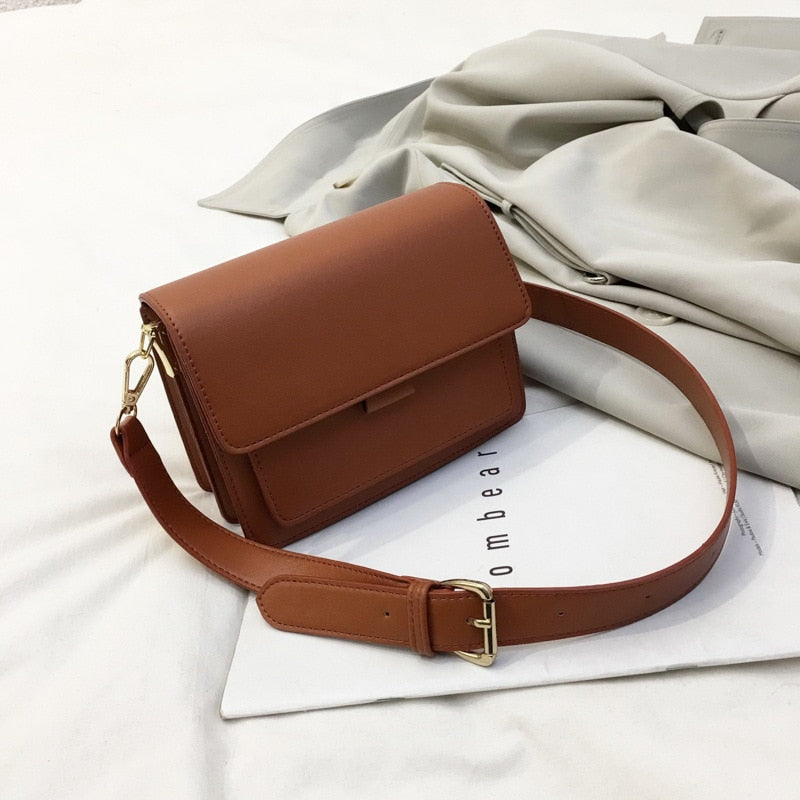 Vintage Solid color Women's Shoulder Bags pu leather female handbag flap crossbody bags for women Small square package black