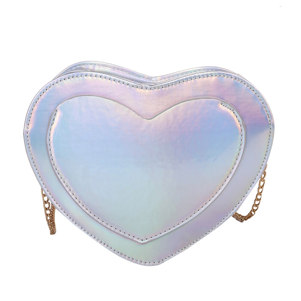 Fashion Women's Handbag Love Heart Shape Design Shoulder Bag Casual Style Women Laser Clutch Bag PU Leather Chain Crossbody Bags