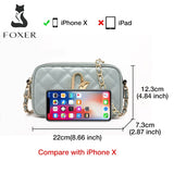 FOXER Casual Girl's Cross-body Zipper Bag Luxury Ladies Diamond Lattice Bag Cowhide Shoulder Messenger Bag for Women