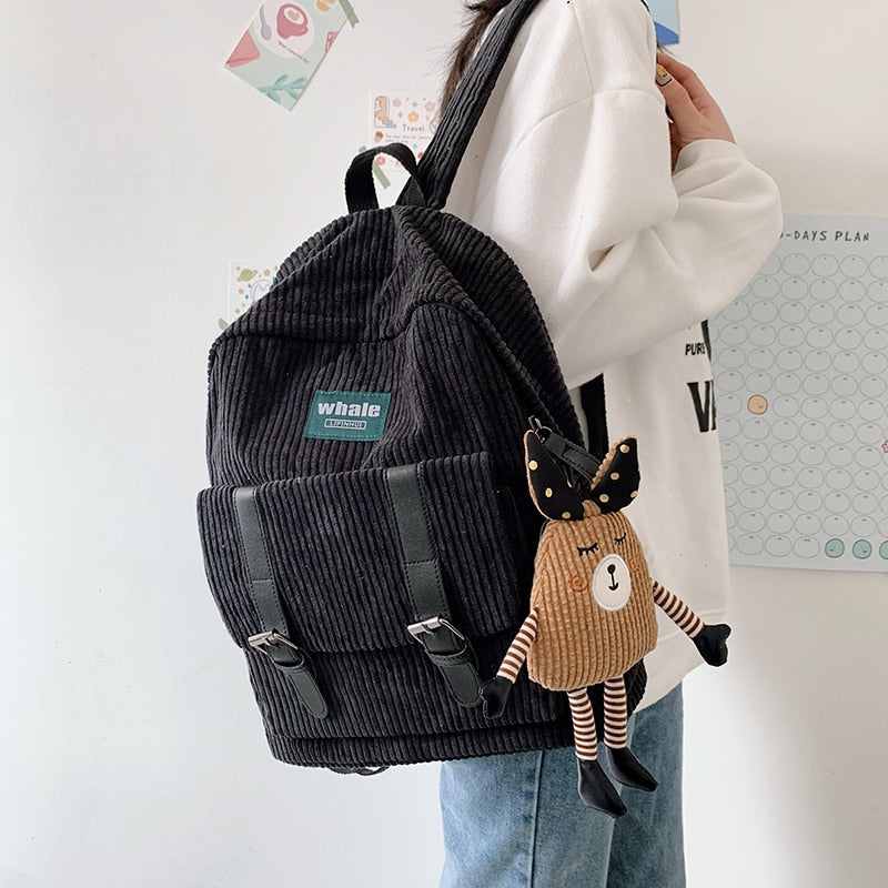 Stripe Cute Corduroy Women's Backpack School Bag For Teenage Girls Boy Luxury Harajuku Female Fashion Bag Student Lady Book Pack