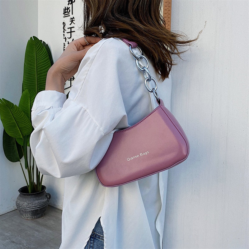 Vintage Hobo Pu Leather Small Shoulder Bags For Women 2020 Bright Color Totes Bag Female Leather Handbag And Purse Ladies Clutch