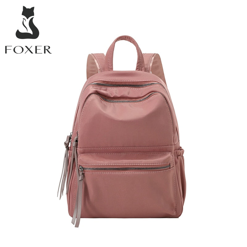 FOXER Multi-Pocket Woman Bag Fashion Simple Lady Fabric Backpack Large Capacity Travel Bag High Quality Double Zipper School Bag