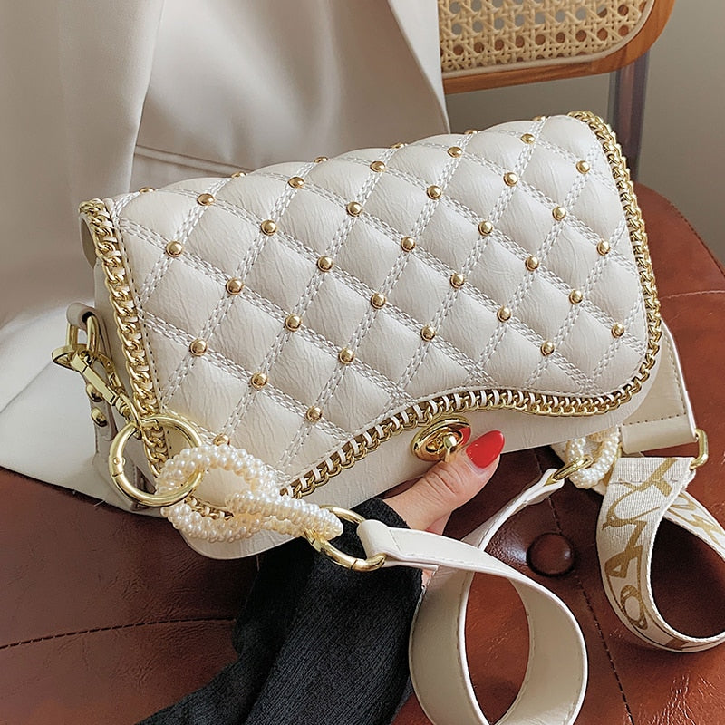 Christmas Gift Lattice Rivet Square Underarm bag 2021 New High-quality PU Leather Women's Designer Handbag Luxury brand Shoulder Messenger Bag
