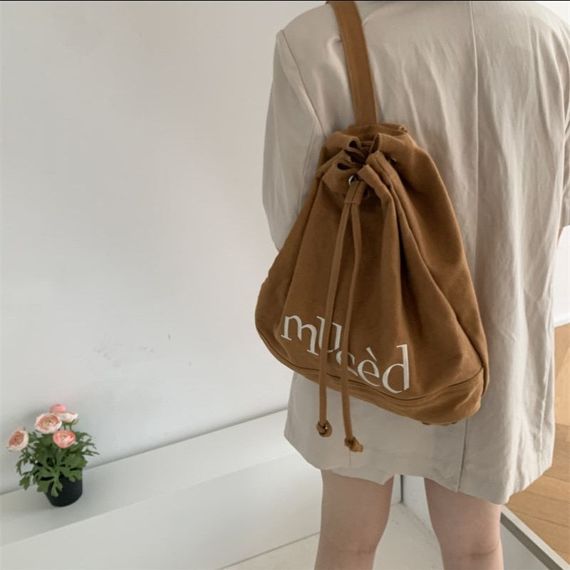 Backpack Embroidered Women's Backpacks Canvas Drawstring School Bags for Teenagers Casual Backpacks for Female Big Capacity
