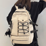 DCIMOR New Letter Printing Waterproof Nylon Backpack Fashion Cross Rope Women Backpack Multi-pocket Men Back Bag Big Schoolbag