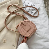 Christmas Gift Round Stone Pattern Solid Color Simple PU Leather Crossbody Bags For Women 2020 Summer Travel Mini Shoulder Handbags