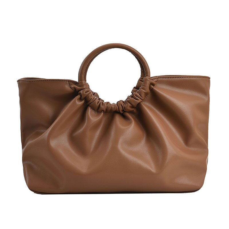 Vvsha Vintage Stylish Casual Tote Bags For Women 2023 Soft Leather Round Handle Pleated Designer Handbags Oversized Shoulder Shopper