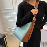 Vintage Small Bucket Shoulder Crossbody Bags for Women 2021 Winter Fashion Stitching color Shoulder Handbags and Purses