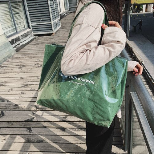 Christmas Gift Large-capacity Transparent Jelly Bag 2021 New Trendy PVC Beach Tote Bag Travel Portable Shoulder Bag Women Handbags Casual Tote