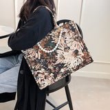 Luxury Flowers Designer Big Tote Handbag for Women 2021 NEW Lady Fashion Trends Brand Beading Shopper Shoulder Shopping Bag