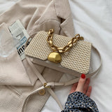 Christmas Gift Weave Square Chain Tote bag 2021 New High-quality Straw Women's Designer Handbag Travel Shoulder Messenger Bag Purses Travel Bag