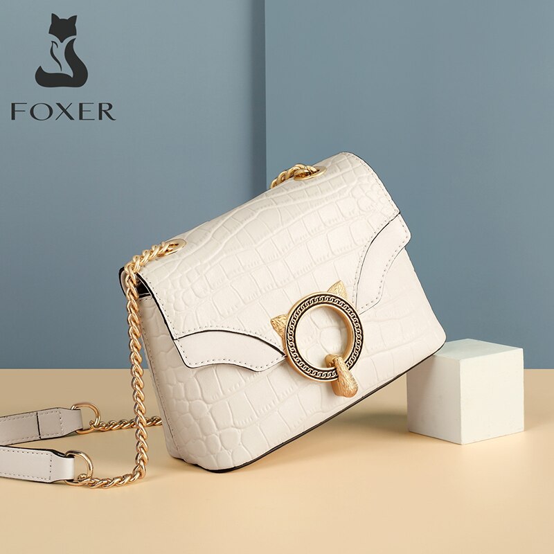 FOXER Women 's Mini Square Flap Bag Fashion Alligator Messenger Bag for Female Split Leather Small Cross-body Shoulder Bag