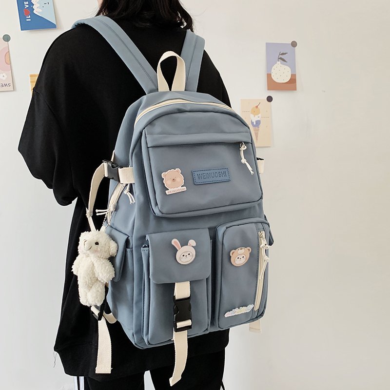 Back to College Multi-pocket Women Preppy Style Backpack Student Cute Schoolbag for Teenage Kawaii Girls Laptop Backpacks Female Travel Book Bag
