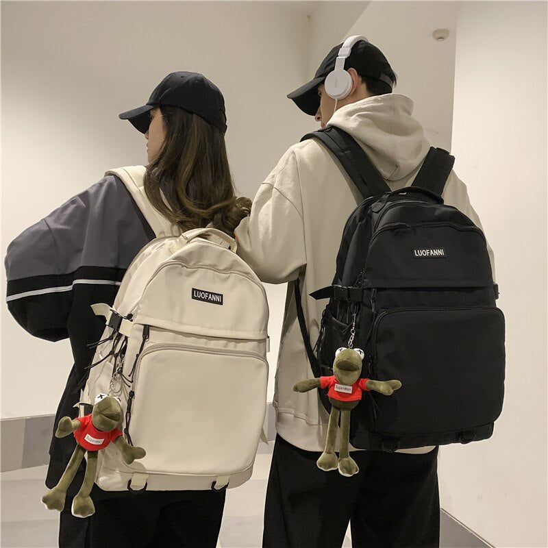 DCIMOR New Unisex Waterproof Nylon Big Backpack Solid Color Double Layer Laptop Backpack College Couples High Quality Schoolbag