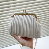 Solid color Pleated Shell bag Small Crossbody bag LEFTSIDE New PU Leather Women's Designer Handbag Chain Shoulder Messenger Bag