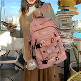 Back to College DCIMOR New Large Capacity Drawstring Women Backpack Female Multi-pocket Waterproof Nylon Book Bag College Girl Buttons Schoolbag