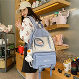 DCIMOR New Panelled Nylon Women Backpack Female Letter Embroidery Insert Buckle Book Bag College Girls Multiple Pocket Schoolbag