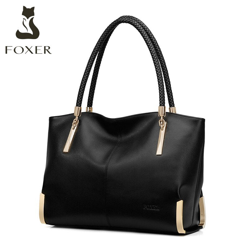 FOXER Natural Leather Women Handbag Large Capacity Lady Winter Shoulder Bag Mother Totes Commute Bag Fashion Female Travel Purse