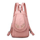 Christmas Gift 2020 Fashion Ladies Embroidery Small Backpack High Quality Soft Washed Leather Backpack Women Multifunc Bagpack Mochilas Mujer