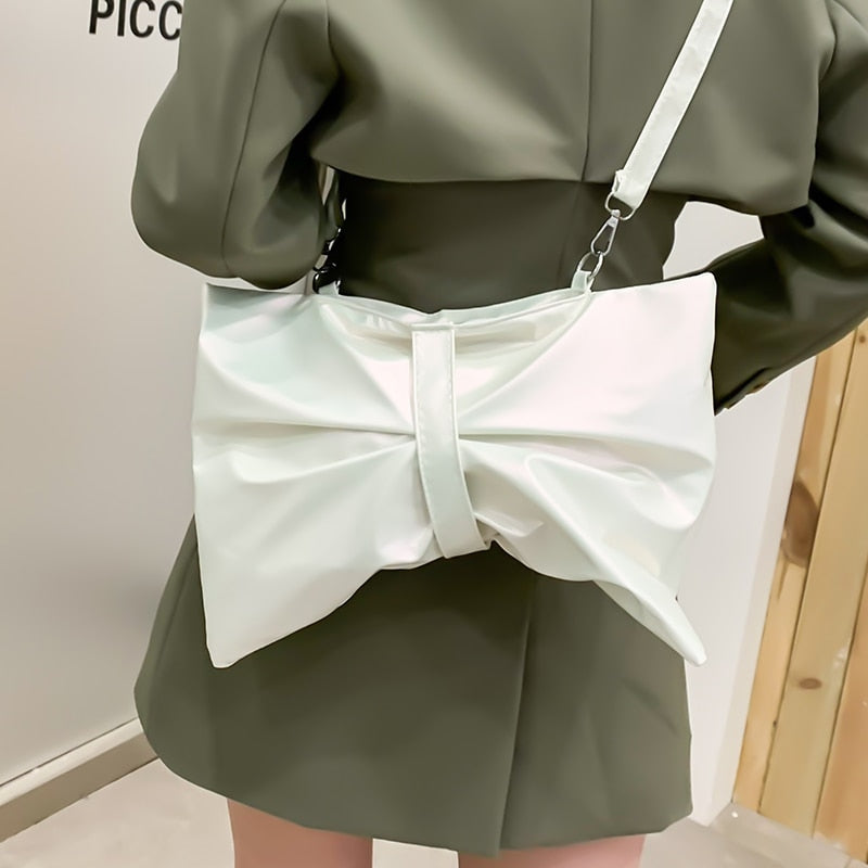 Christmas Gift Big Bow Crossbody Bags for Women 2021 New Solid Color Shoulder Bags Elegant Chic Messenger Bag Female Leather White Handbags Sac