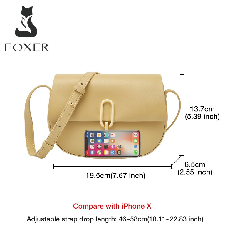 FOXER Ladies Split Leather Messenger Bag Fashion Simple Long Shoulder Strap Shoulder Bag High Quality Luxury Leather Bag Women