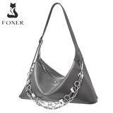 FOXER 2021 New Fashion Lady Split Leather Shoulder Bag Simple Casual Niche Light Luxury Hobo Bag Two Straps Underarm Woman Bag