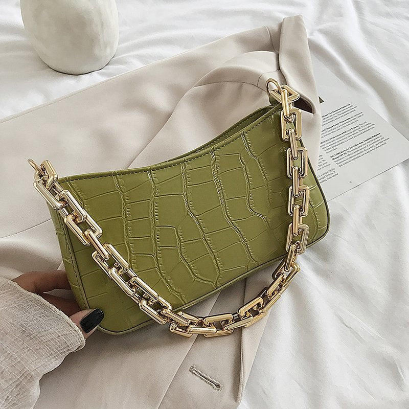 Christmas Gift LEFTSIDE Stone Pattern PU Leather Armpit Bag For Women 2021 Solid Color Chain Shoulder Handbags Female Travel Fashion Hand Bag