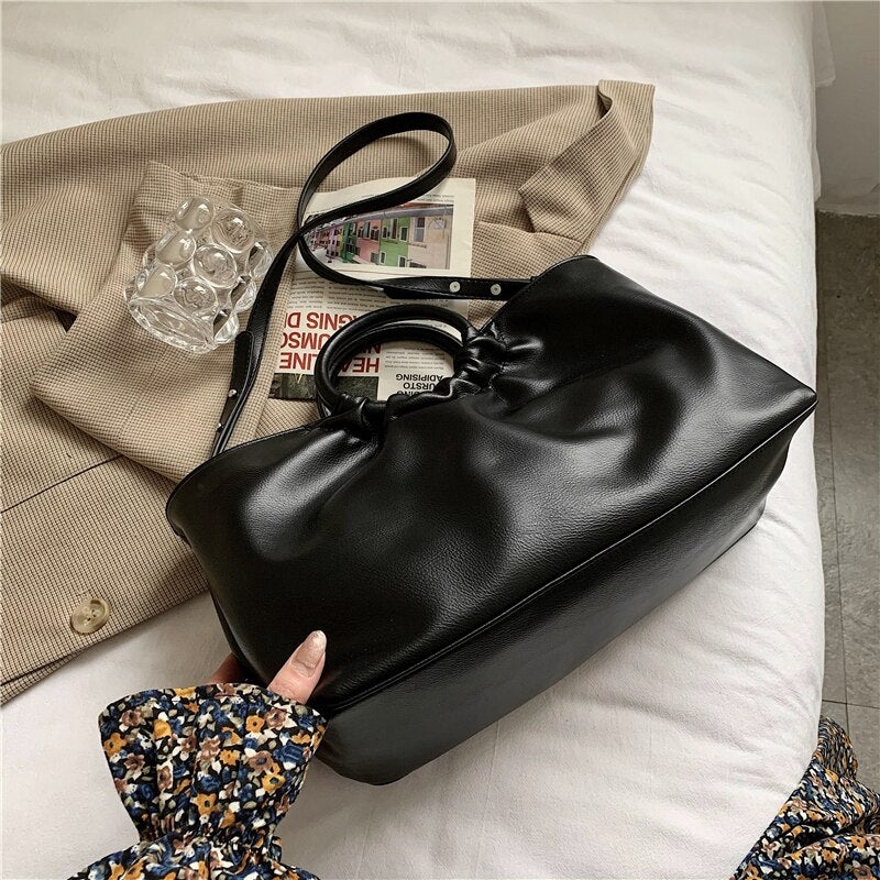 Christmas Gift Burminsa Large Soft Ruched Tote Bags For Women Ring Top Handle Work Female Shoulder Bags High Quality PU Ladies Handbags 2021