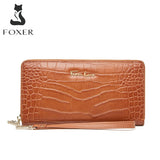FOXER Women's Multi-compartment Long Wallet 2021 Summer Crocodile Grain Leather Banquet Clutch Large-Capacity Fashion Wallet