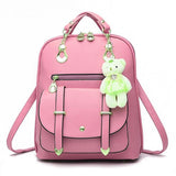 Preppy Style Women Backpack Bear Toys PU Leather Schoolbags for Teenage Girls Female Rucksack Shoulder Bag Travel Knapsack