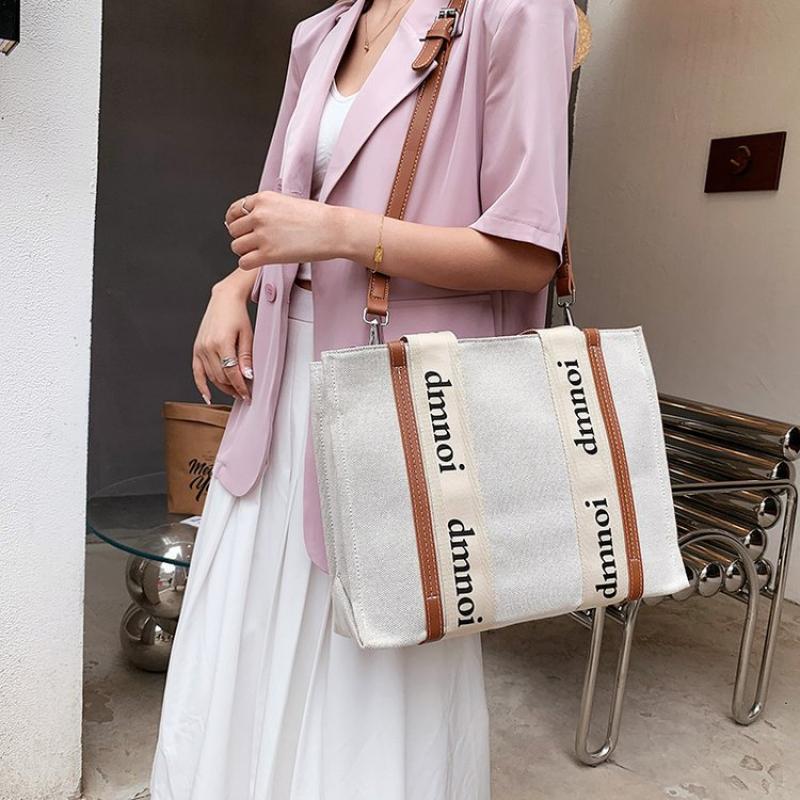 Vvsha Brands Canvas Letters Tote Bags For Women Fashion Big Capacity Shopper Bag Women's Bag Designer Splice Leather Women Handbag New